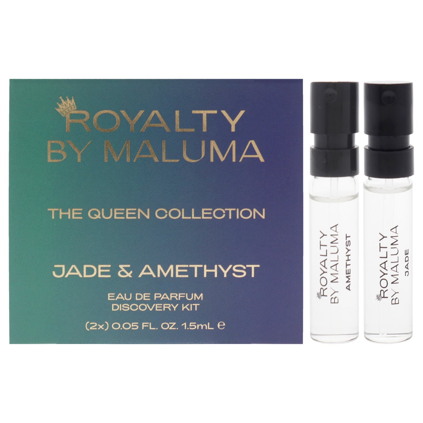 The Queen Collection by Royalty By Maluma for Women - 2 Pc Mini Gift Set 0.05oz Jade EDP Spray Vial, 0.05oz Amethyst EDP Spray Vial