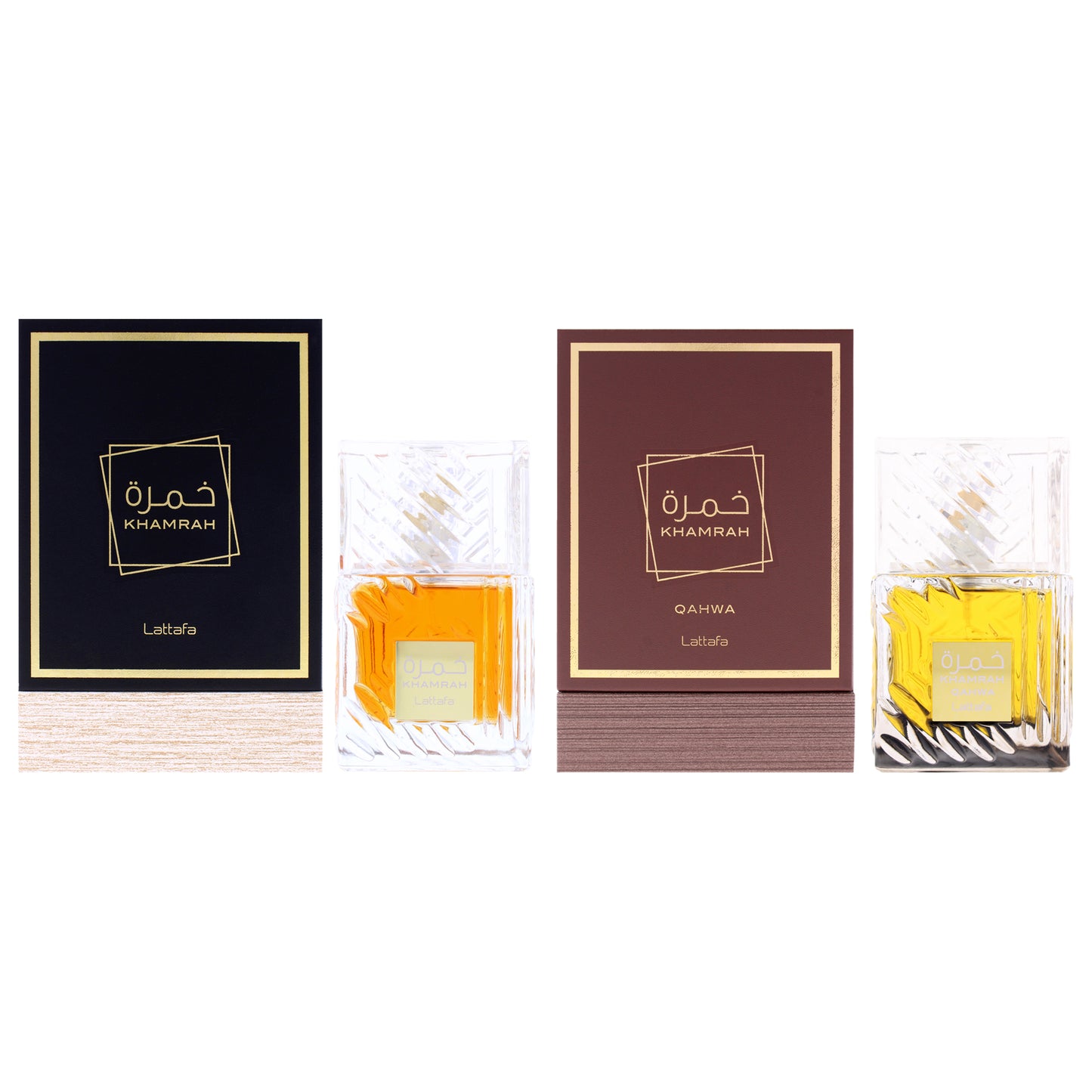 Khamrah Kit by Lattafa for Unisex - 2 Pc Kit 3.4oz Khamrah EDP Spray, 3.4oz Khamrah - Qahwa EDP Spray