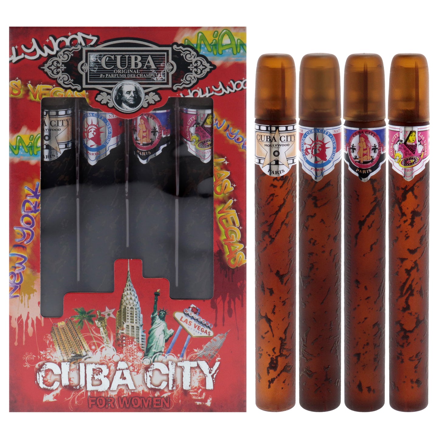 Cuba City by Cuba for Women - 4 Pc Gift Set 1.17oz Cuba City Hollywood EDP Spray, 1.17oz Cuba City Las Vegas EDP Spray, 1.17oz Cuba City Miami EDP Spray, 1.17oz Cuba City New York EDP Spray
