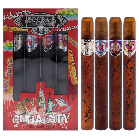 Cuba City by Cuba for Women - 4 Pc Gift Set 1.17oz Cuba City Hollywood EDP Spray, 1.17oz Cuba City Las Vegas EDP Spray, 1.17oz Cuba City Miami EDP Spray, 1.17oz Cuba City New York EDP Spray