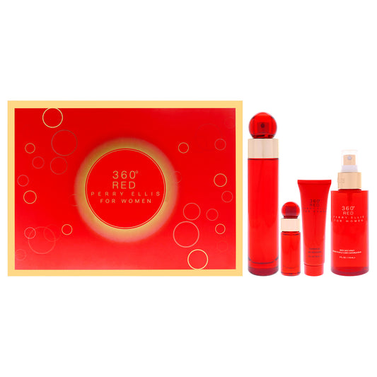 360 Red by Perry Ellis for Women - 4 Pc Gift Set 3.4oz EDP Spray, 0.25oz EDP Spray (Mini), 4oz Body Mist, 3oz Shower Gel
