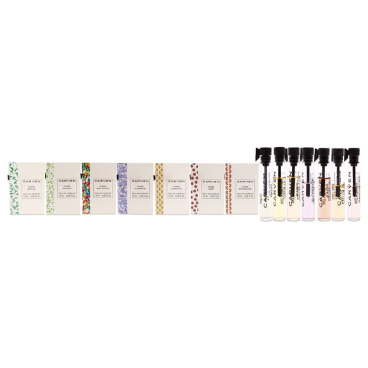 Carven Collection Mini Sampler Set by Carven for Women - 7 Pc Mini Gift Set 0.05oz Paris Seville EDP Spray, 0.05oz Paris Manille EDP Spray, 0.05oz Paris Sao Paulo EDP Spray, 0.05oz Paris Florence EDP Spray, 0.05oz Paris Mascate EDP Spray, 0.05oz Paris Izm