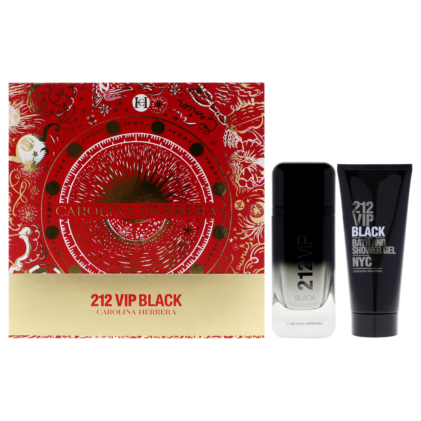 212 VIP Black by Carolina Herrera for Men - 2 Pc Gift Set 3.4oz EDP Spray, 3.4oz Bath and Shower Gel