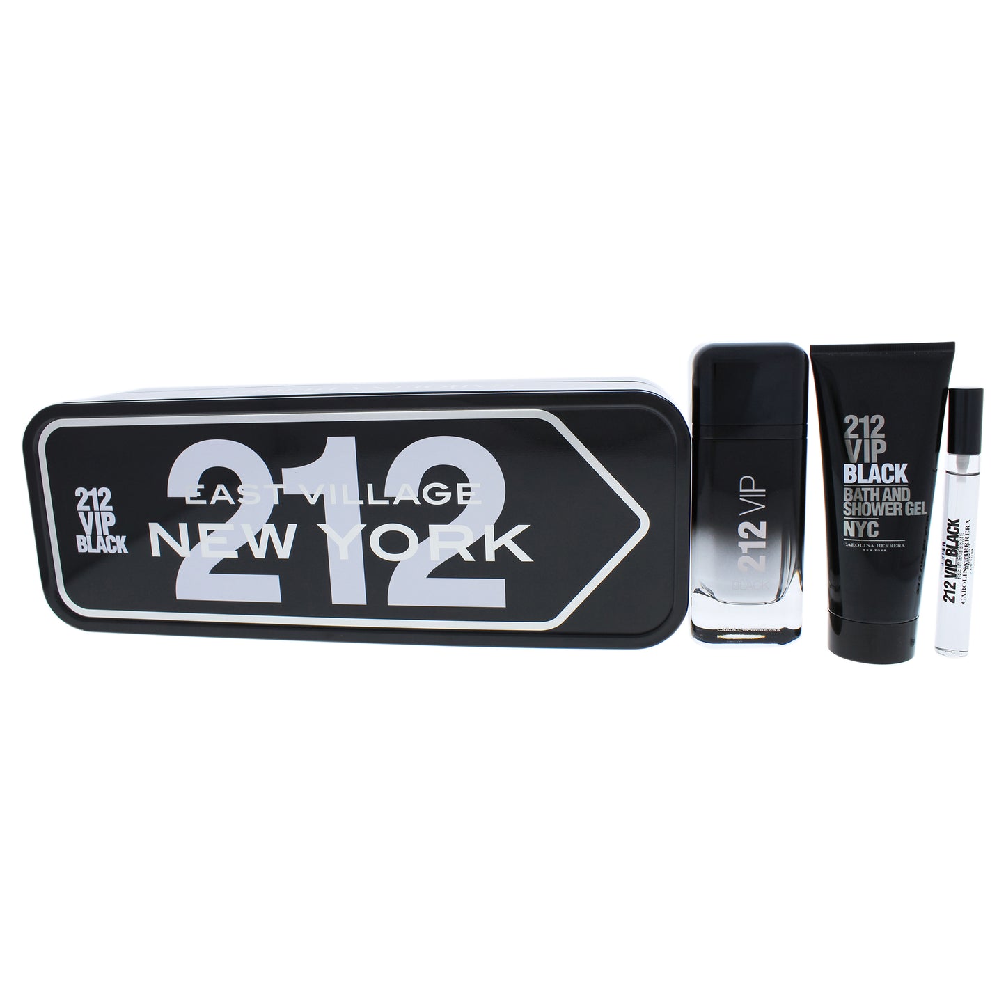 212 VIP Black by Carolina Herrera for Men - 3 Pc Gift Set 3.4oz EDP Spray, 3.4oz Bath and Shower Gel, 0.33oz EDP Spray