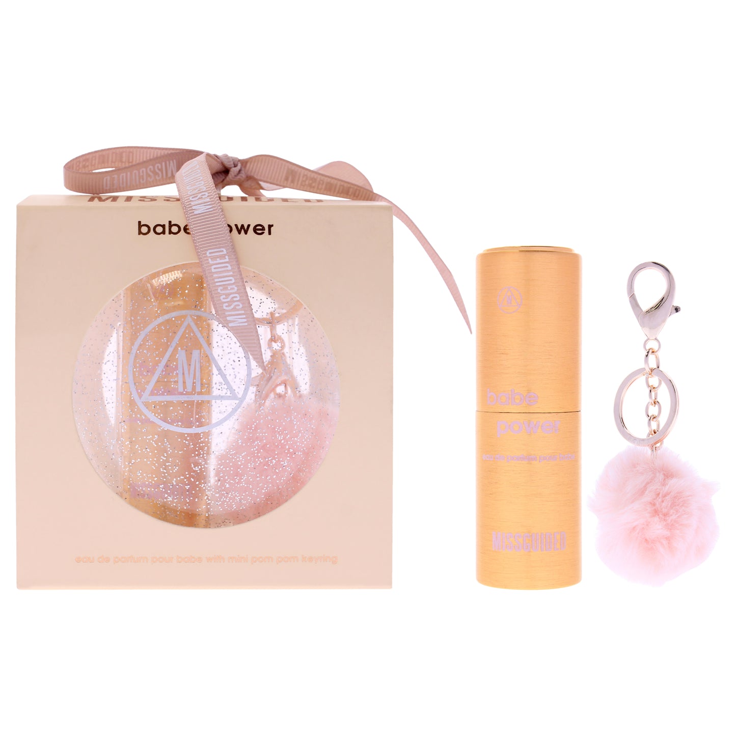 Babe Power by Missguided for Women - 2 Pc Mini Gift Set 10ml EDP Spray, Mini Pom Pom Keyring