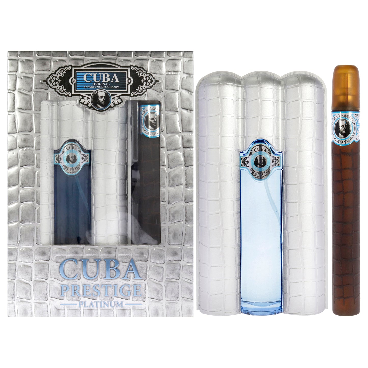 Cuba Prestige Platinum by Cuba for Men - 2 Pc Gift Set 3oz EDT Spray, 1.17oz EDT Spray