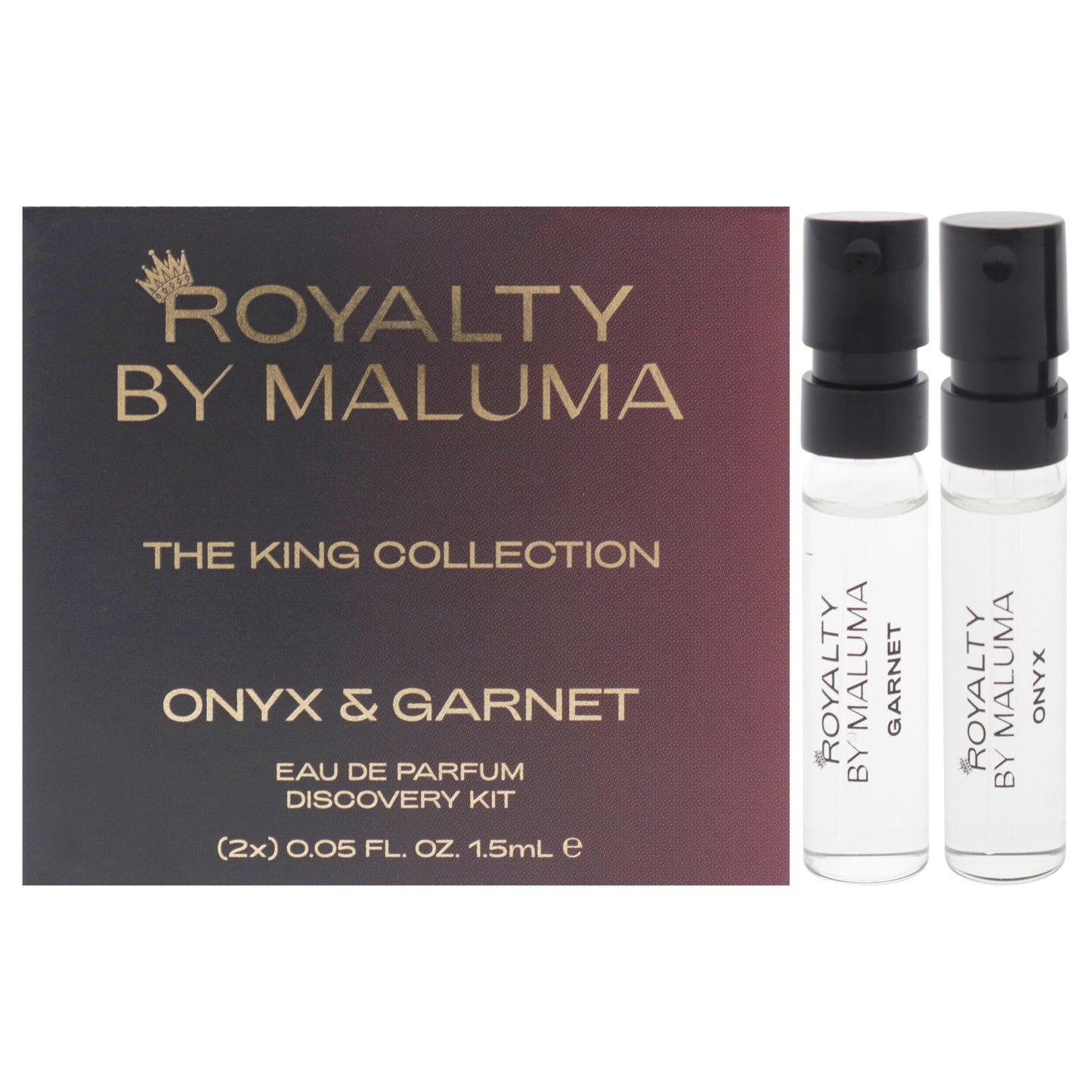 The King Collection by Royalty By Maluma for Men - 2 Pc Mini Gift Set 0.05oz Onyx EDP Spray Vial, 0.05oz Garnet EDP Spray Vial