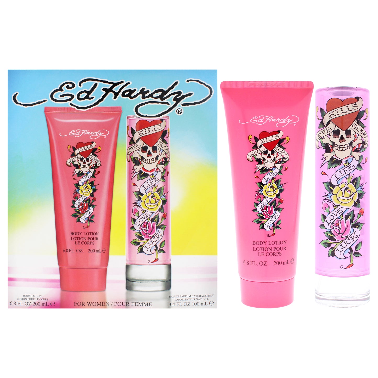 Ed Hardy by Christian Audigier for Women - 2 Pc Gift Set 3.4oz EDP Spray, 6.8oz Body Lotion
