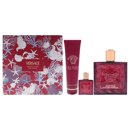Versace Eros Flame by Versace for Men - 3 Pc Gift Set 3.4oz EDP Spray, 0.17oz EDP Spray (Mini), 5oz Bath and Shower Gel