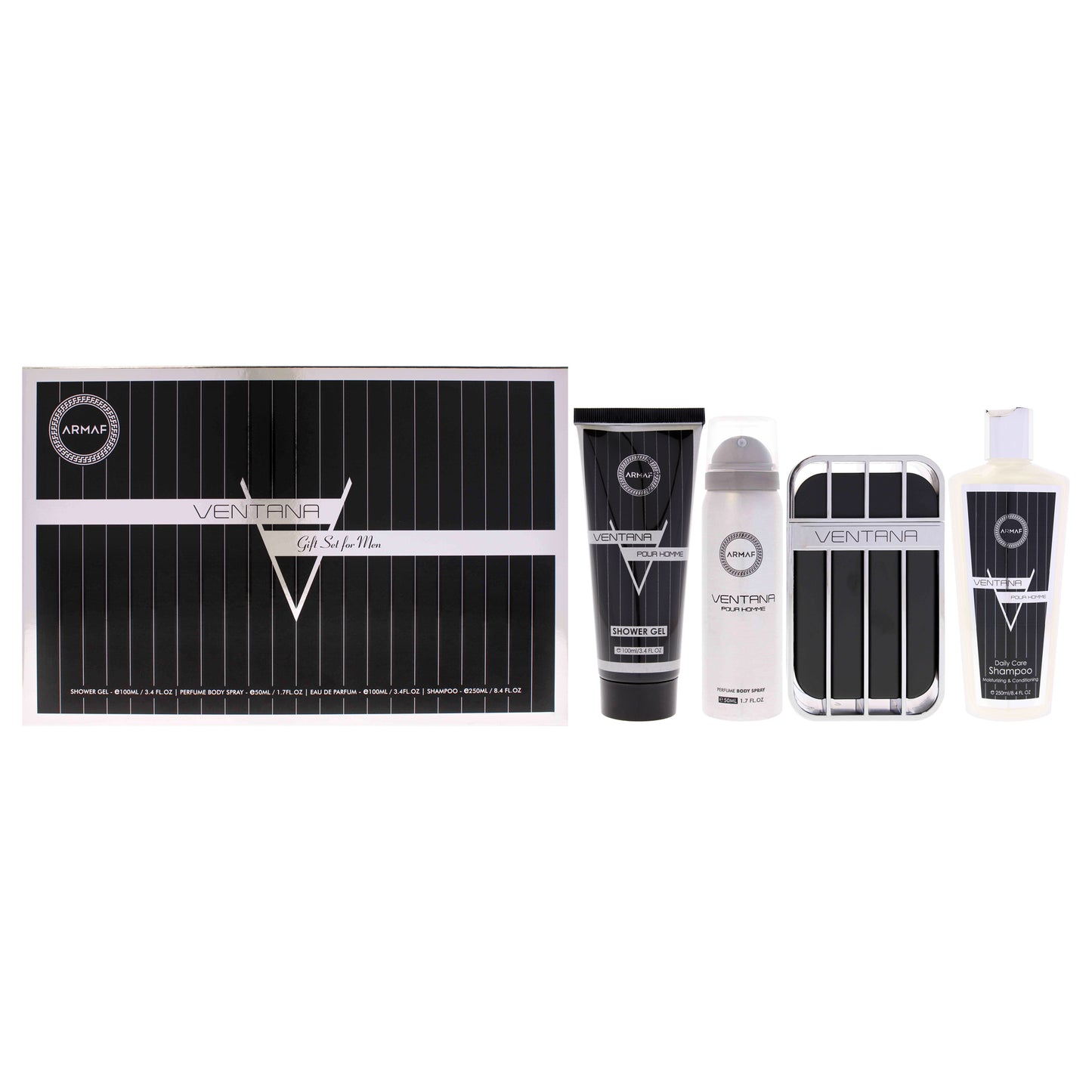 Ventana by Armaf for Men - 4 Pc Gift Set 3.4oz EDP Spray, 3.4oz Shower Gel, 8.4oz Shampoo, 1.7oz Body Spray