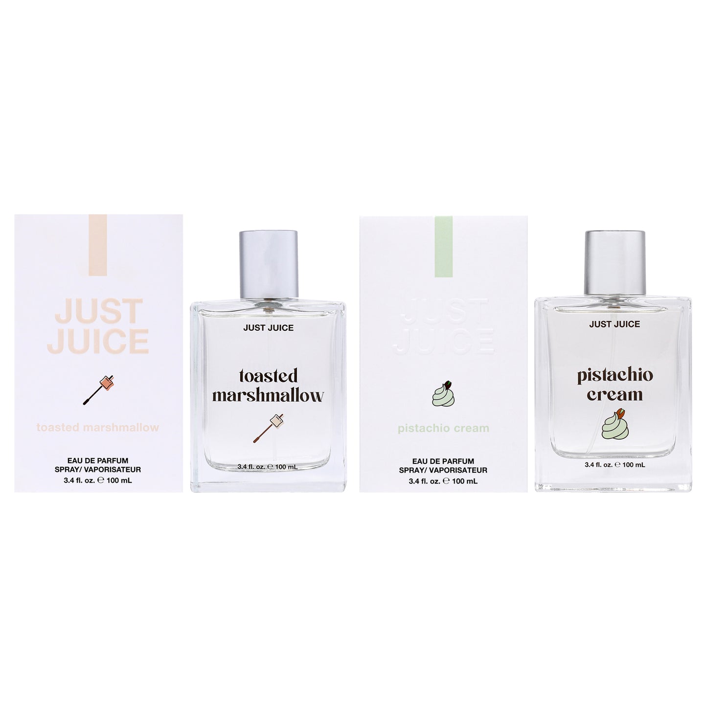 Guilty Pleasure Kit by Just Juice for Unisex - 2 Pc Kit 3.4oz Toasted Marshmallow EDP Spray, 3.4oz Pistachio Cream EDP Spray