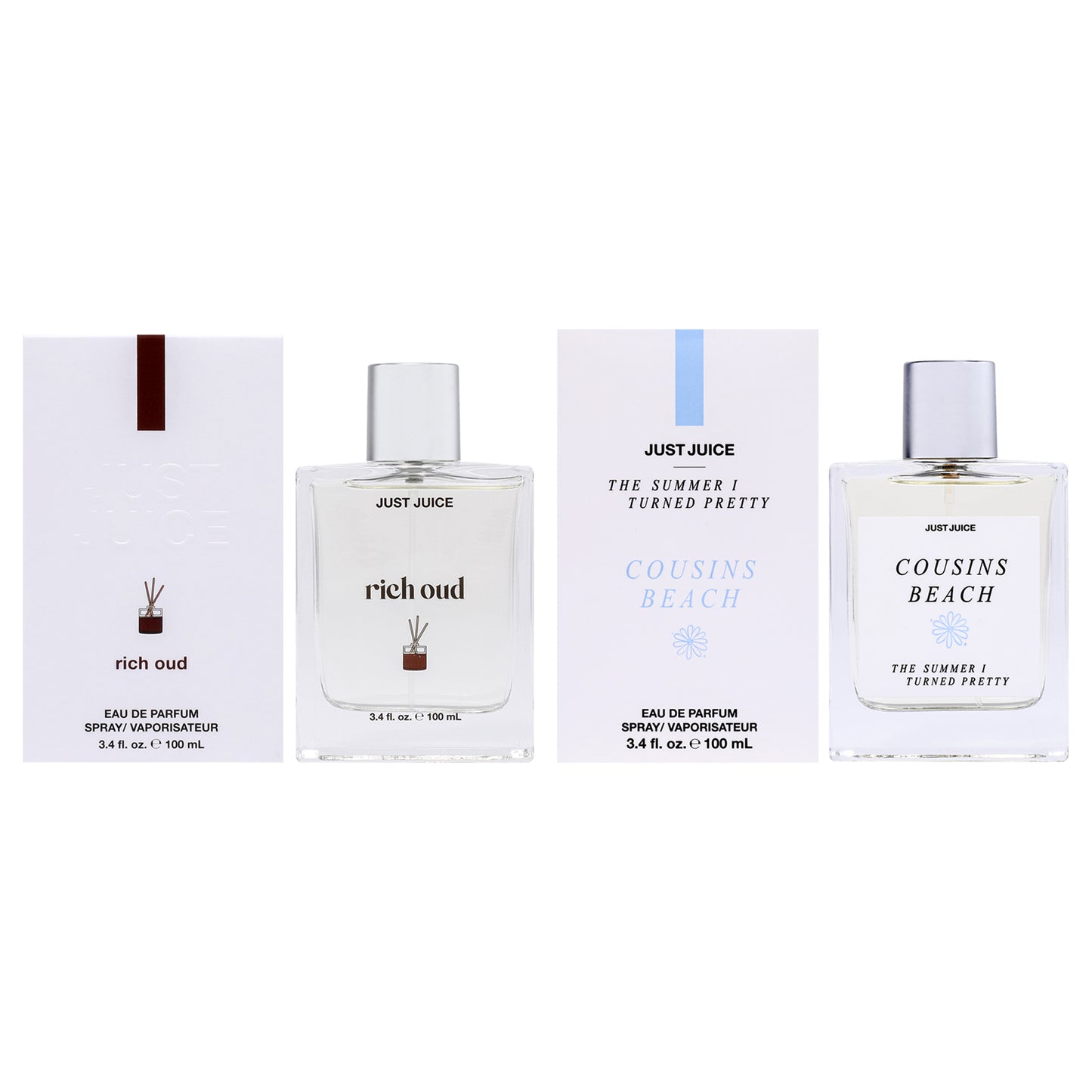 Bellys Pick Kit by Just Juice for Unisex - 2 Pc Kit 3.4oz Rich Oud EDP Spray, 3.4oz The Summer I Turned Pretty Cousins Beach EDP Spray